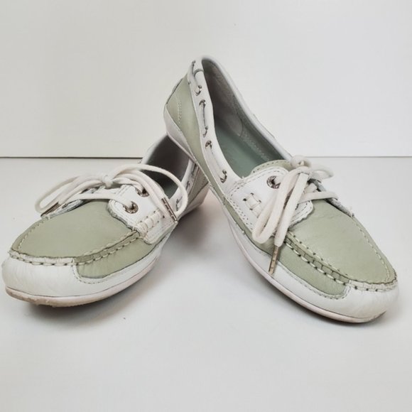 Sebago white and green leather bala loafers - Picture 1 of 11